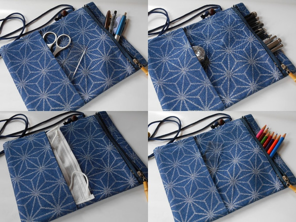 オーダー　Creema限定品　金彩工芸　千鳥格子　中色仕上げ　コットン赤色地製　「2WAY道中財布」 17枚目の画像