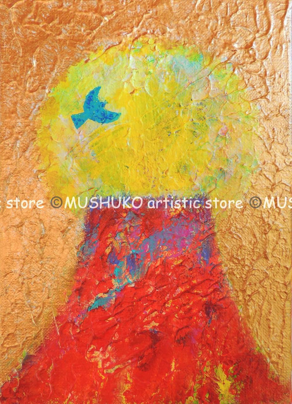 富士山の絵画 オレンジと青の風景