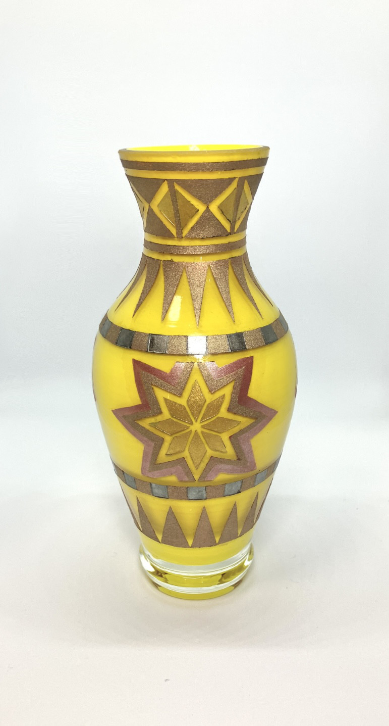 漆塗り　カラーガラス花器　花瓶