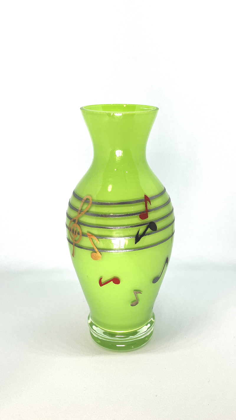 漆塗り　カラーガラス花器　花瓶