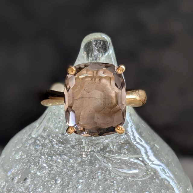スモーキークォーツリング#12/SV 金色 Smoky Quartz Ring /Gold plated on SV