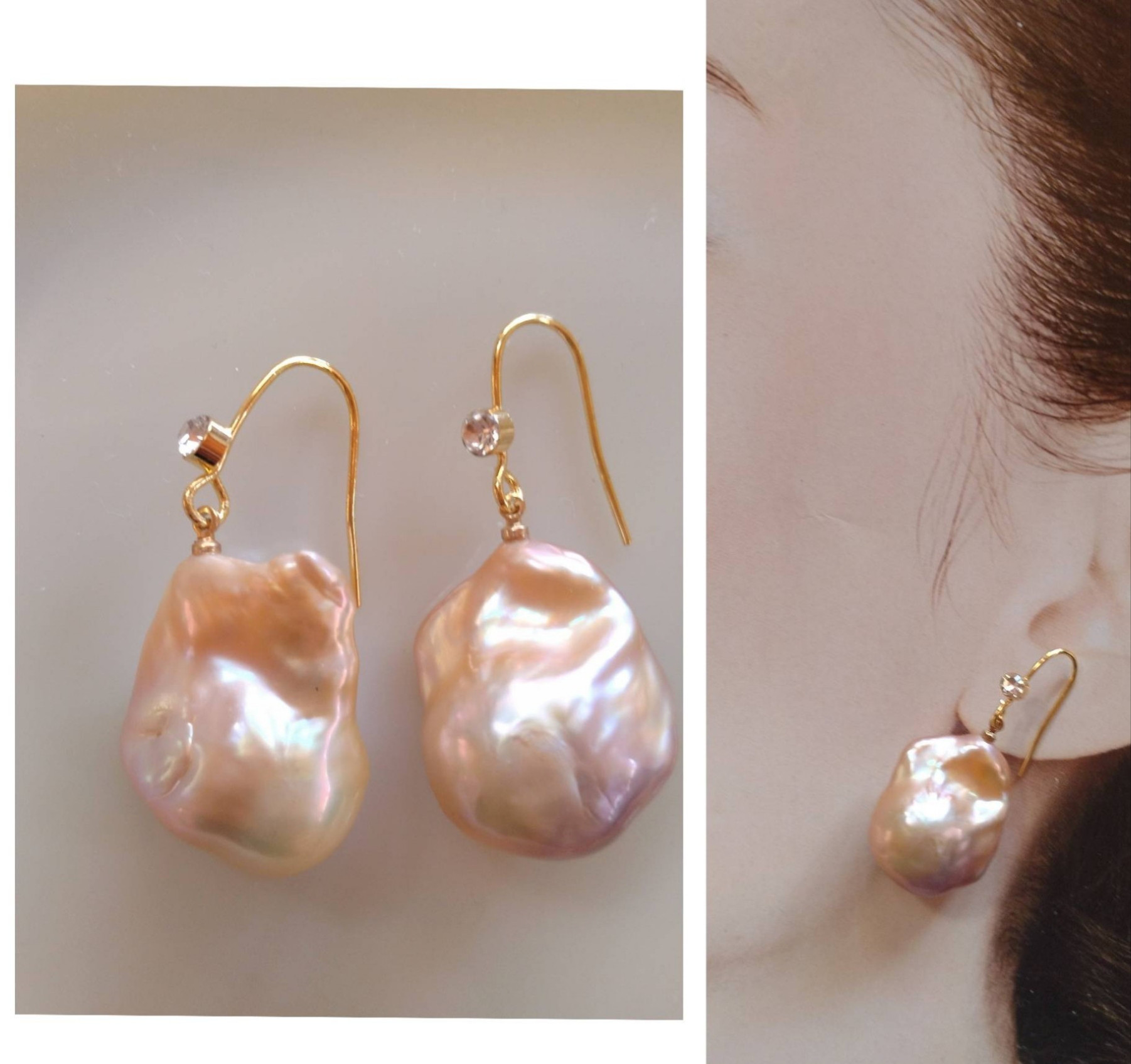 限定❗ L  バロックパールラインストーンピアス  ナチュラルオレンジ