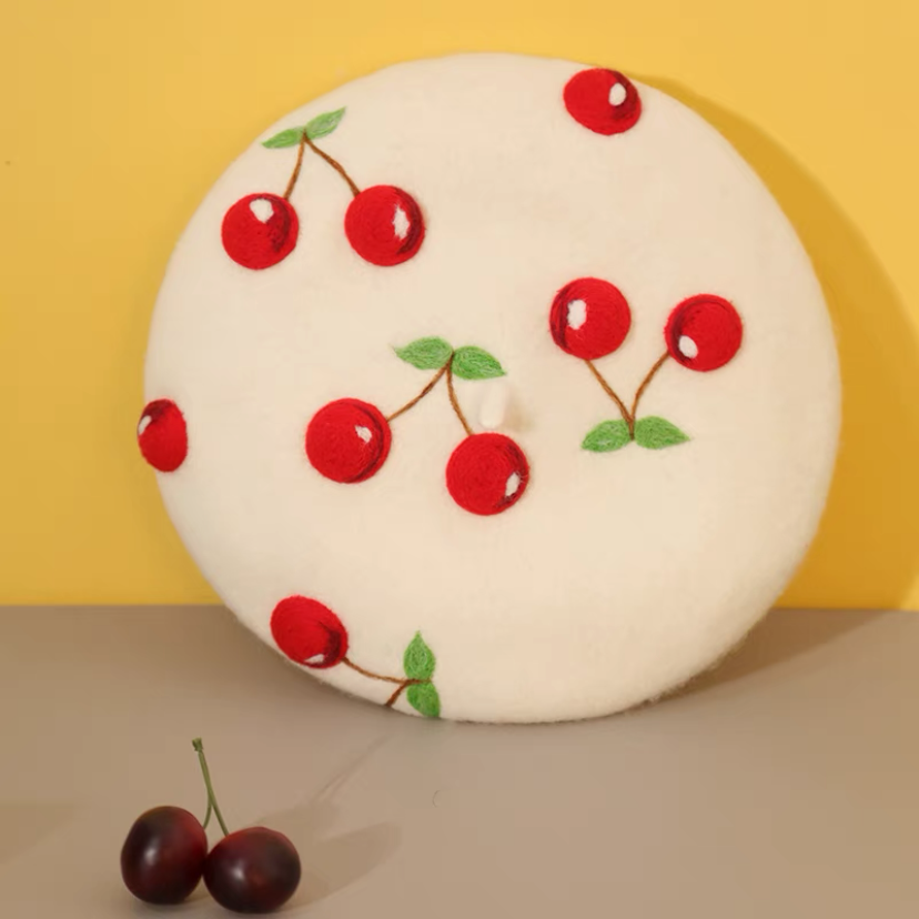 チェリー*春*秋 *冬*ベレー帽*おしゃれ *大人ベレー帽*何でも合わせられる