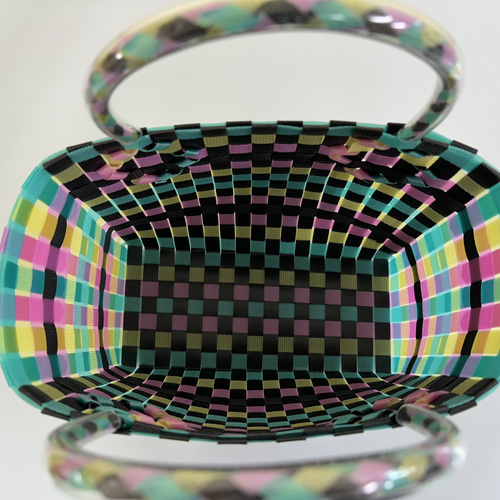 ご注文品　３点★プラカゴ　ppバンド 011］【受注製作】ppバンド 手提げタイプのプラかごバッグ S