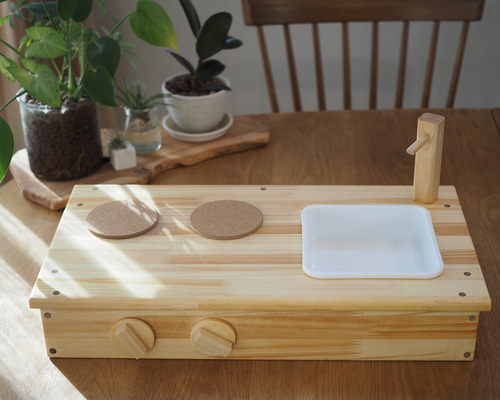 ハンドメイド☆卓上キッチン 楽天市場】木製 おままごとキッチン 卓上キッチン 収納