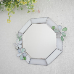 ✴︎:.｡.グリーン×ホワイトの八角形の鏡♪（Size20/Max21） ステンド