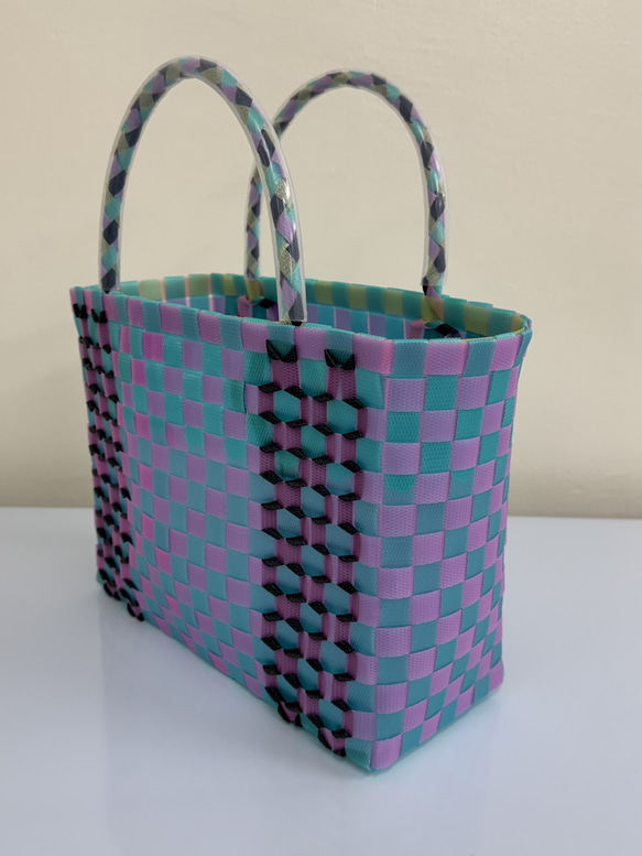 プラカゴ PPバンド バッグ ブルー 透明 黒 ピンク 鱗模様 エコバッグ