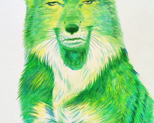 チベットスナギツネ グリーン 絵画 patezou 通販 18604560｜Creema