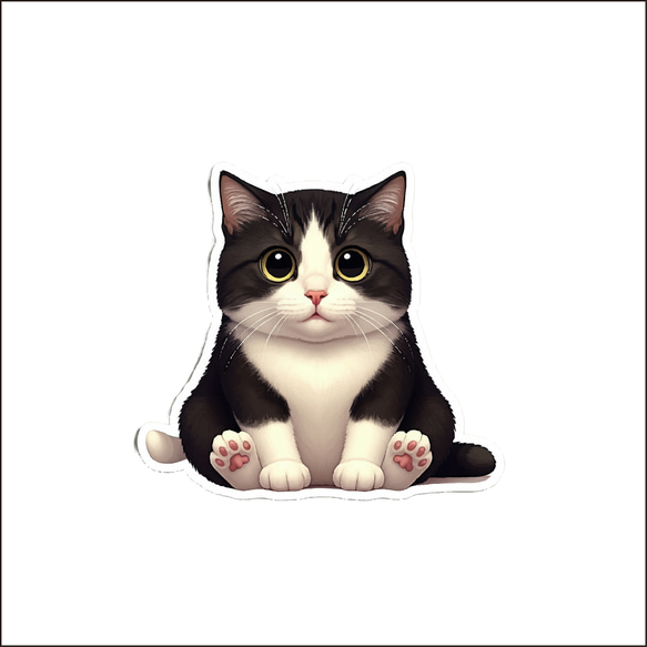 ST-99 ぷっくり白黒のハチワレ猫の防水ステッカー シール・ステッカー