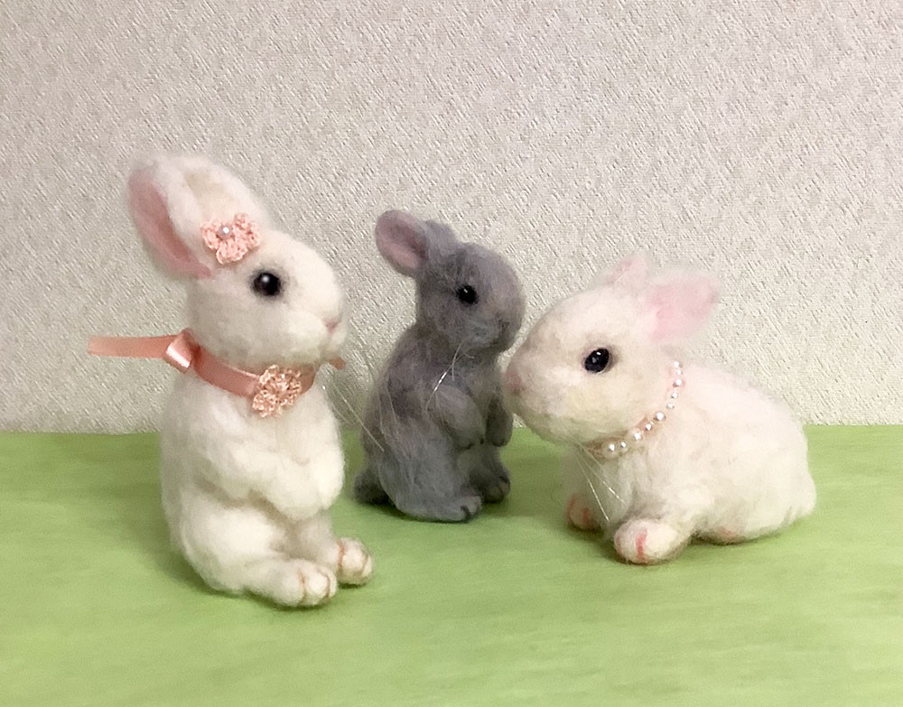 うさぎ3羽のセット＊羊毛フェウサギウサギ
