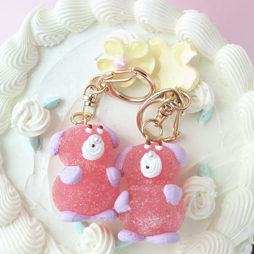 ケーキにのってるあれキーホルダー（いぬ（ピンク）） キーリング