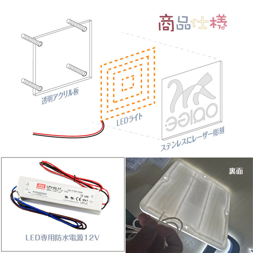 LED超薄型金属看板 電飾看板 表札 室外 ライトサイン ステンレス