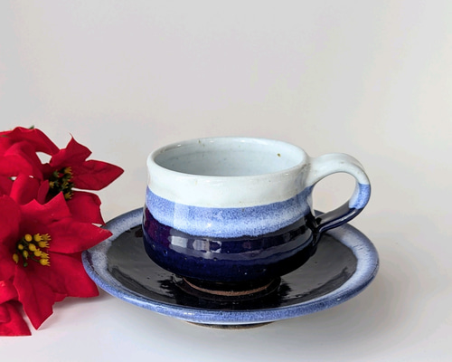 瑠璃色のカップ＆ソーサー 【手仕事 民藝 和 陶器】 ティーカップ 酒津