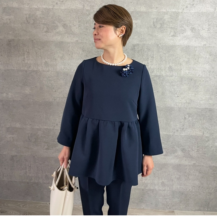 小柄S■体系カバー優秀♡普段～卒入式にも♡上品ペプラムトップス 紺■卒業式 フォーマル KMC-728 536439