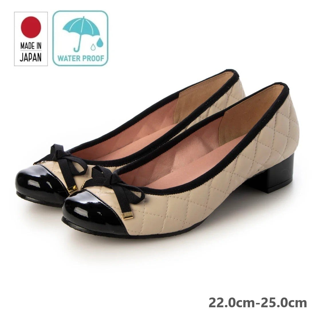 【日本製】【レイン対応】美脚キルティングパンプス#2253 ■ライトベージュキルティング/BLE