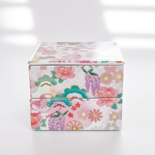 豪華な振袖花柄デザインの二段角重 磁器 二段重 四角 ひな祭り おせち