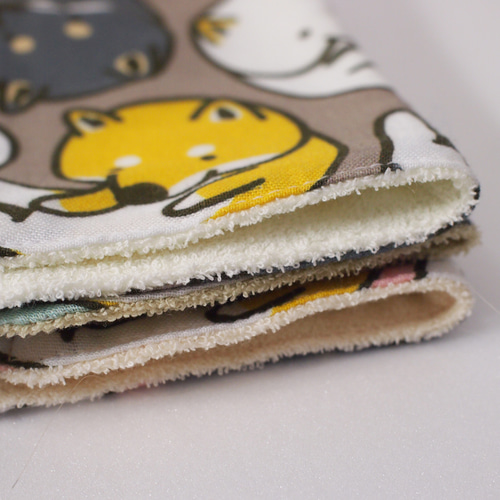 ご確認用　No1 モグモグ　ハンカチ5枚　パネル8枚　柴犬柄 日本製 柴犬 豆柴 シェニール織 ハンカチ 23cm EjPetit pairs series