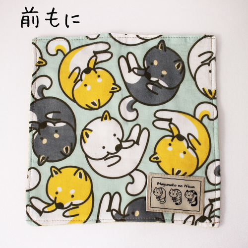 柴犬柄ガーゼタオルハンカチ 黒柴犬 白柴犬 ハンカチ・手ぬぐい まゆ