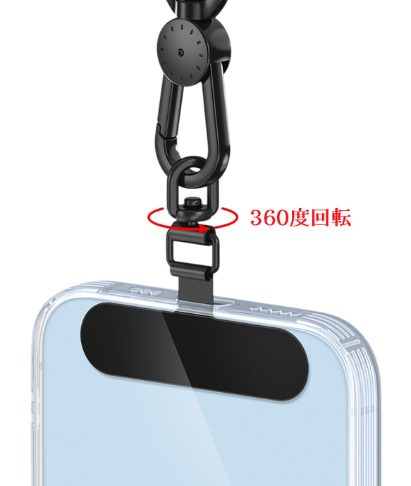 ステンレス ストラップホルダー 金具360度回転式 背面に挟む ストラップが取付けできる スマホホルダー 2枚目の画像