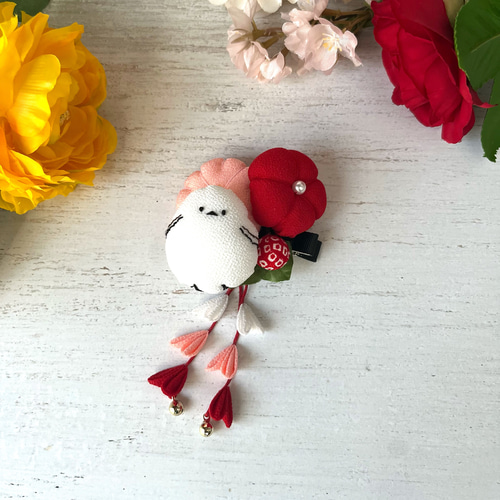 髪飾り 梅と桜 シマエナガ 3歳 クリップ ヘアクリップ・バナナクリップ