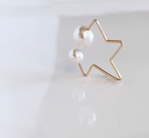 14kgf 北斗星珍珠耳夾 2way 水晶珍珠 第4張的照片