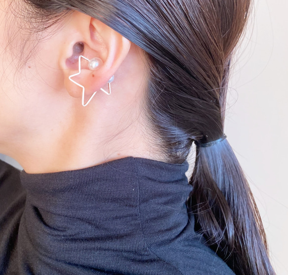 14kgf 北斗星珍珠耳夾 2way 水晶珍珠 第13張的照片