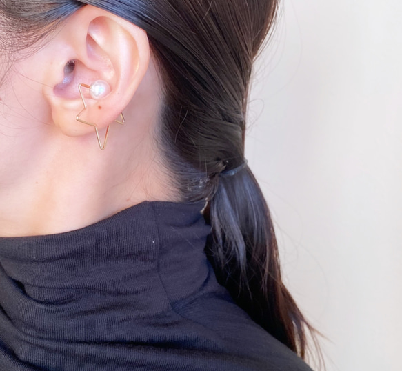 14kgf 北斗星珍珠耳夾 2way 水晶珍珠 第10張的照片