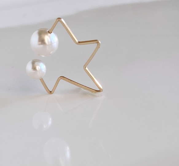 14kgf 北斗星珍珠耳夾 2way 水晶珍珠 第6張的照片