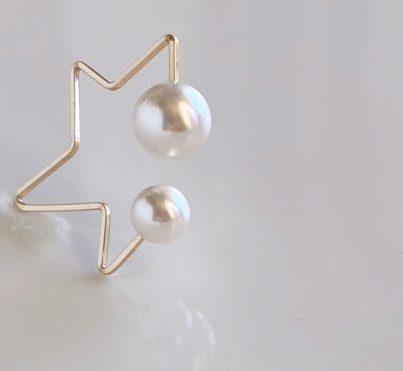 14kgf 北斗星珍珠耳夾 2way 水晶珍珠 第5張的照片