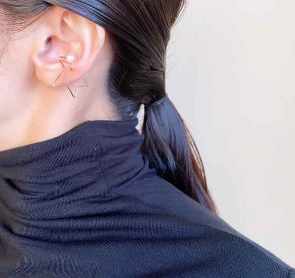 14kgf 北斗星珍珠耳夾 2way 水晶珍珠 第12張的照片