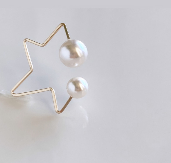 14kgf 北斗星珍珠耳夾 2way 水晶珍珠 第2張的照片
