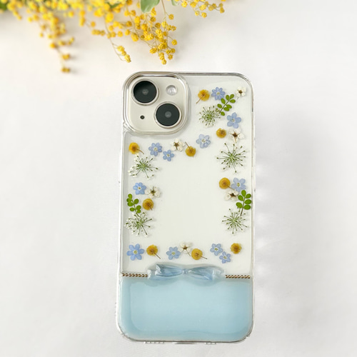 忘れな草 ミモザ きらめくリボン iPhone17対応 iPhone Android 押し花
