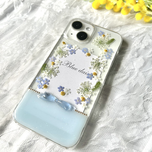 忘れな草 ミモザ きらめくリボン iPhone17対応 iPhone Android 押し花