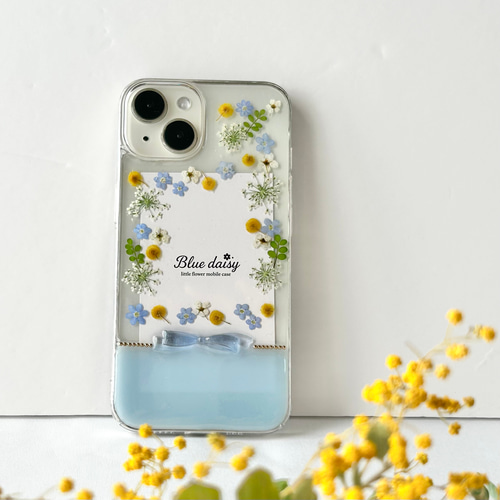 忘れな草 ミモザ きらめくリボン iPhone17対応 iPhone Android 押し花