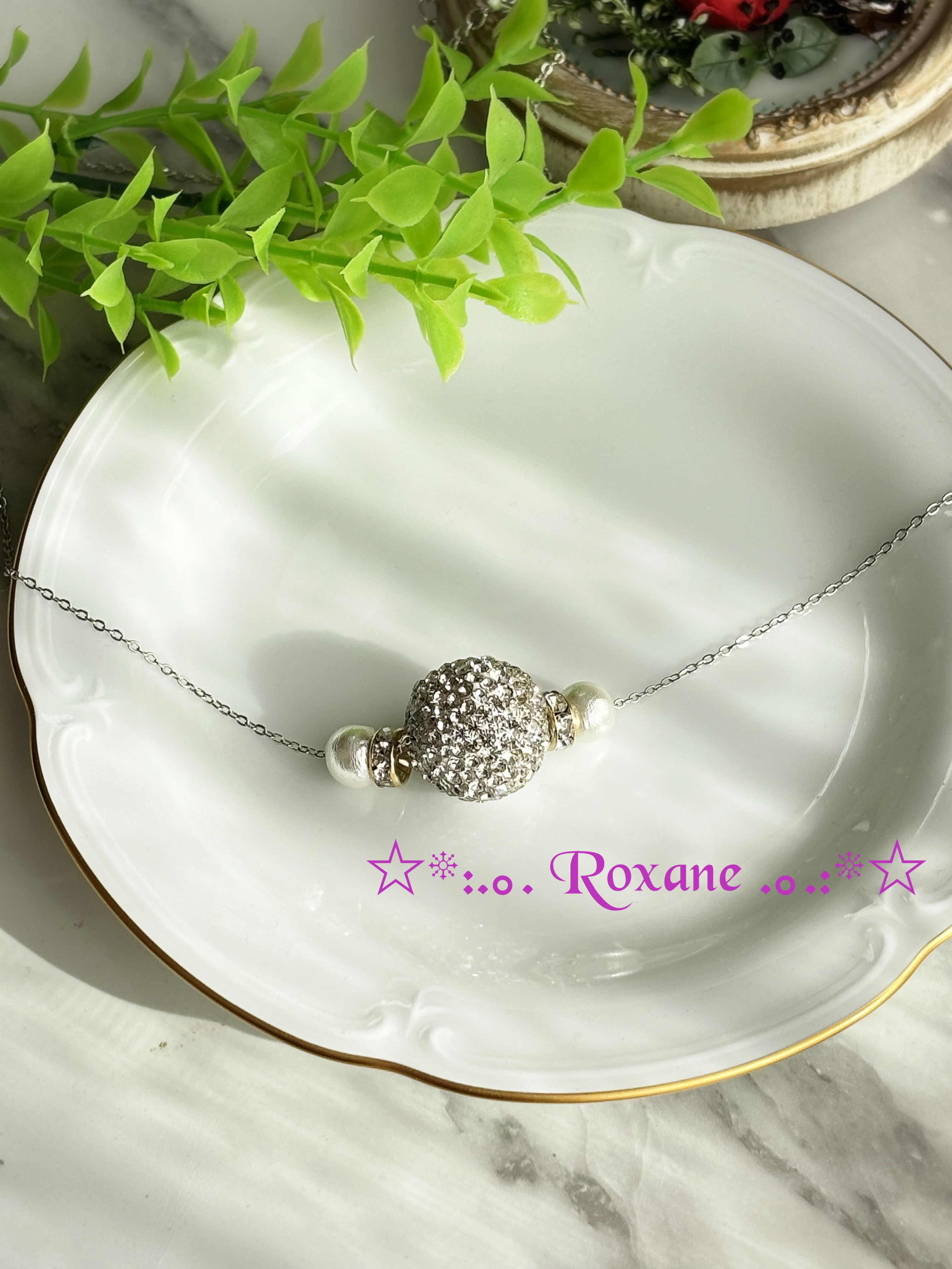 クリスタルジュエルボール & コットンパール セレモニー ネックレス  スワロフスキー 上品なペンダント No.50