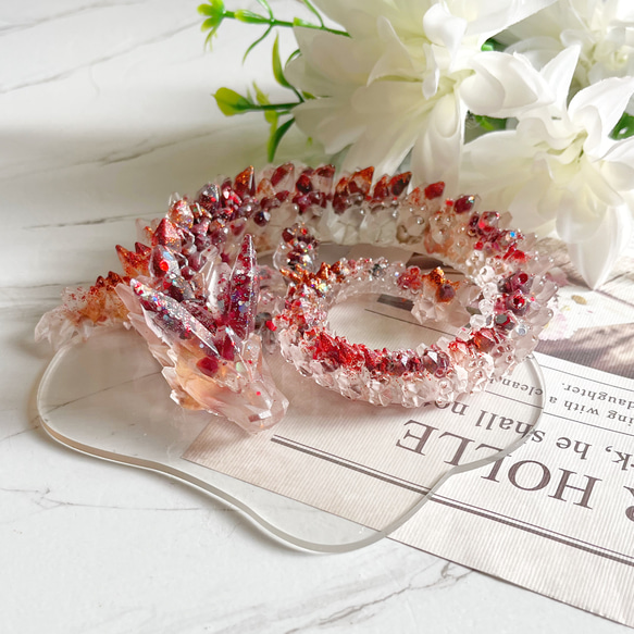 赤龍 レジン 天然石 置物 オブジェ 鉱物 強力 浄化 生命力 クリア 龍神