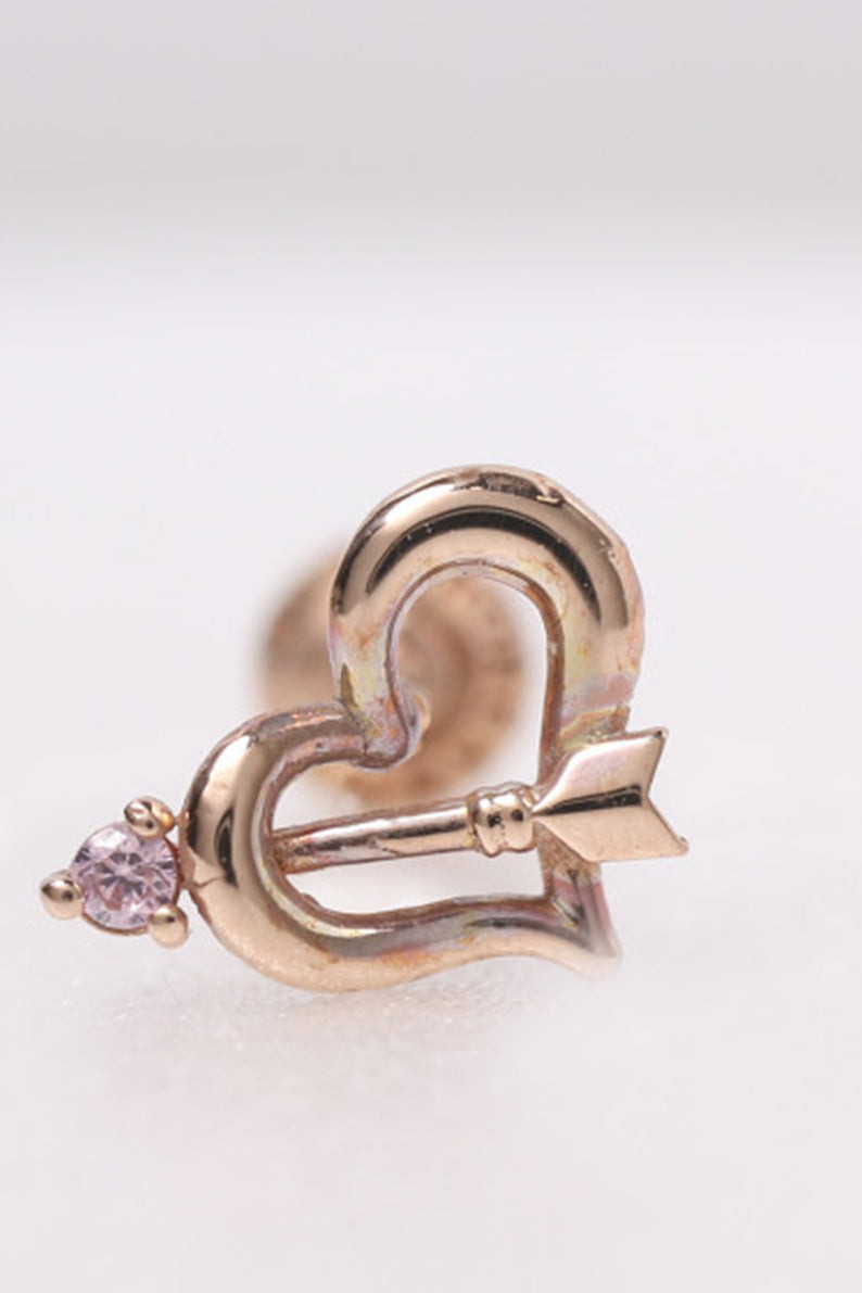 14K金 ゴールド キューピッド·ハートヘリックス 軟骨 アンチトラガス インナーコンク イヤリング ピアス ラブレット