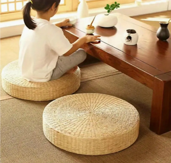 2個セット 手作り天然草 ラウンド40cm 編み畳クッション 和風座布団 座