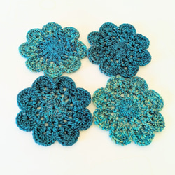 グラデーションブルー毛糸*Ｄ*　コースター　4枚セット　11㎝　かぎ針編み 7枚目の画像