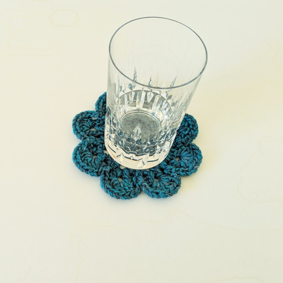 グラデーションブルー毛糸*Ｄ*　コースター　4枚セット　11㎝　かぎ針編み 5枚目の画像