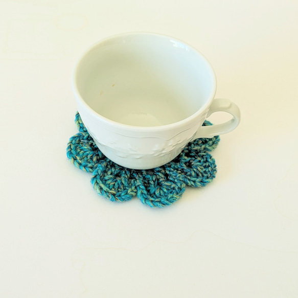 グラデーションブルー毛糸*Ｄ*　コースター　4枚セット　11㎝　かぎ針編み 6枚目の画像