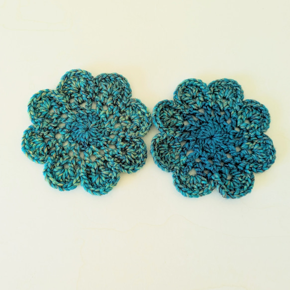 グラデーションブルー毛糸*Ｄ*　コースター　4枚セット　11㎝　かぎ針編み 4枚目の画像