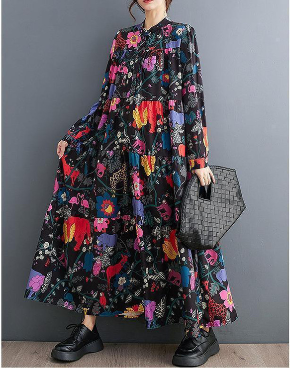 大きいサイズ レディース ロング ワンピース 花柄 春 秋冬 新品 大きいサイズ レディース ロング ワンピース 花柄 春 秋冬 新品