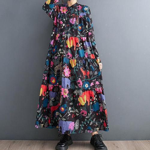 大きいサイズ レディース ロング ワンピース 花柄 春 秋冬 新品