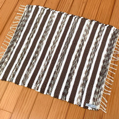 裂き織り」 ラグマット 【ブラウン✽ホワイト】 カーペット・絨毯