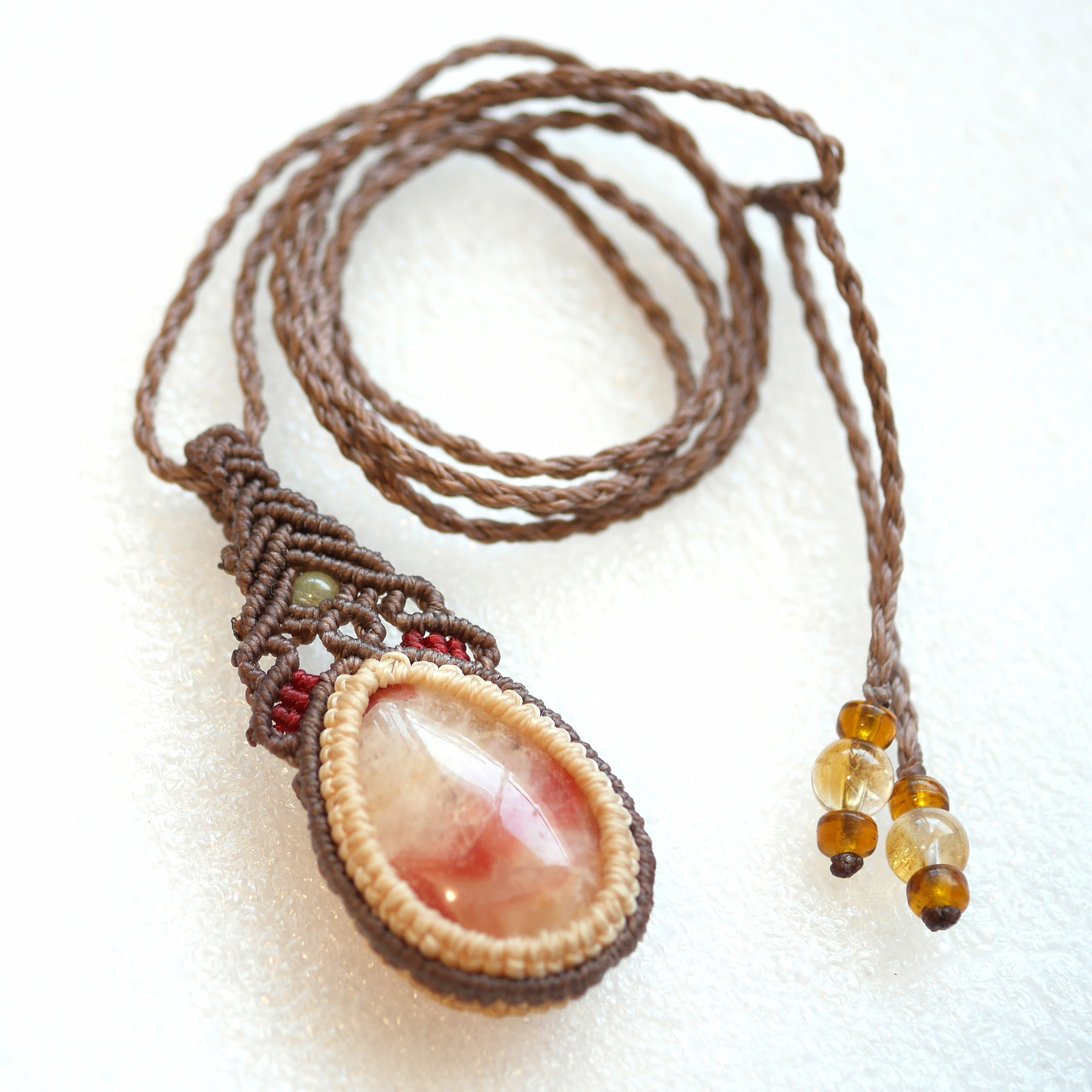 レア☆マクラメペンダント☆天然 レッドバンデット カルサイト_220525