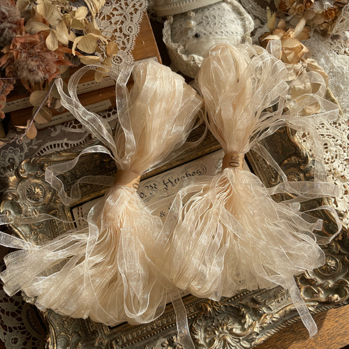 約7mm幅 紅茶染め୨୧オーガンジーリボン 約36m (約18m×2) エクリュ