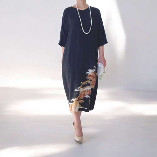 NO66 着物リメイクワンピース留袖リメイクワンピースマザードレスシルク