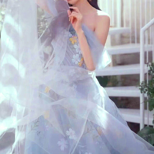 カラードレス 演奏会 ブルー ロングドレス プリンセスラインドレス