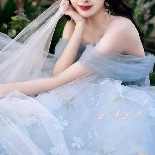 カラードレス 演奏会 ブルー ロングドレス プリンセスラインドレス